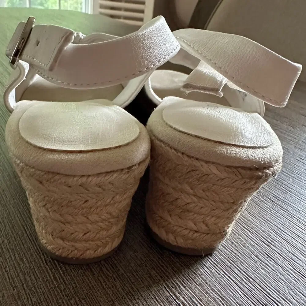 Easy Street Women's Wedge Espadrille White Sandals Women 9.5 WW